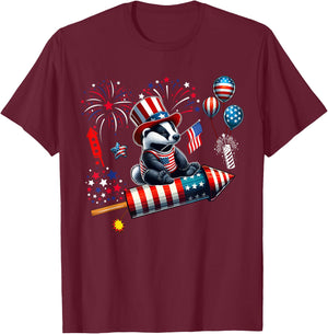 Badger Riding Firecracker US Flag 4th Of July Fireworks T-Shirt - T-Shirt | Maroon