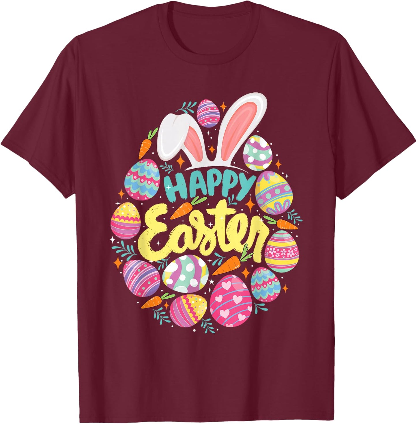 Happy Easter - Colorful Eggs Egg Hunting Jesus Christ T-Shirt - T-Shirt | Maroon