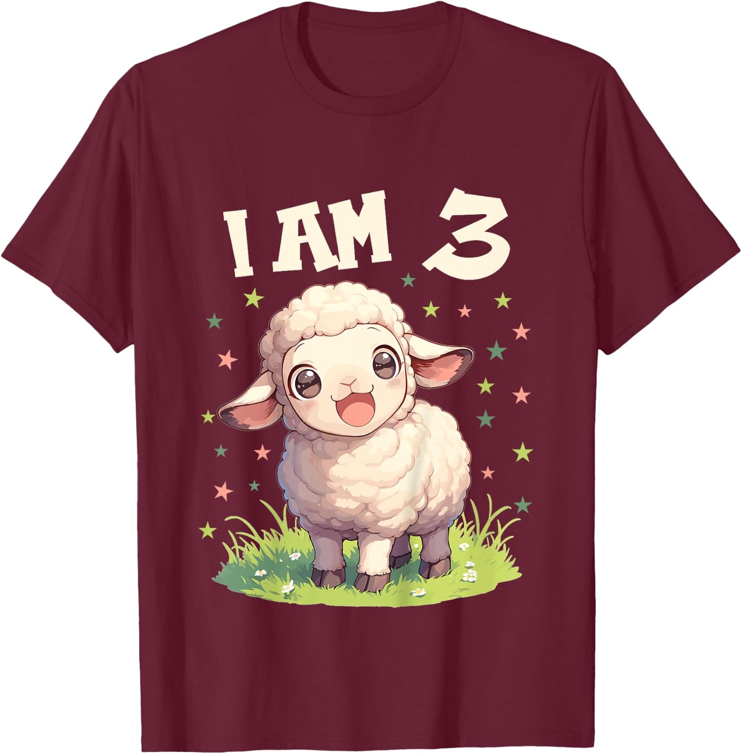 Kids 3 Years old 3 birthday Sheeps Boy Girl Sheep T-Shirt - T-Shirt | Maroon