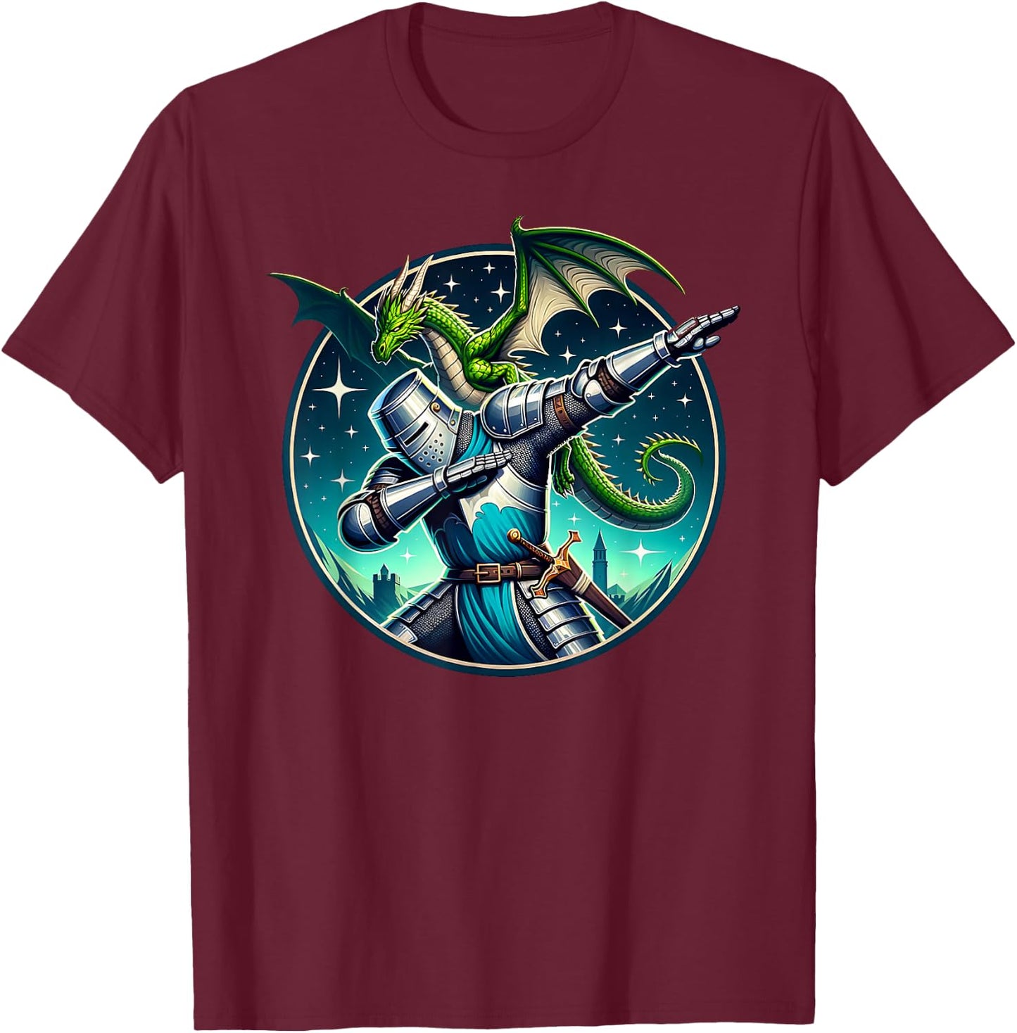 Dabbing Medieval Knight Dragon Funny Renaissance Ren Faire T-Shirt - T-Shirt | Maroon