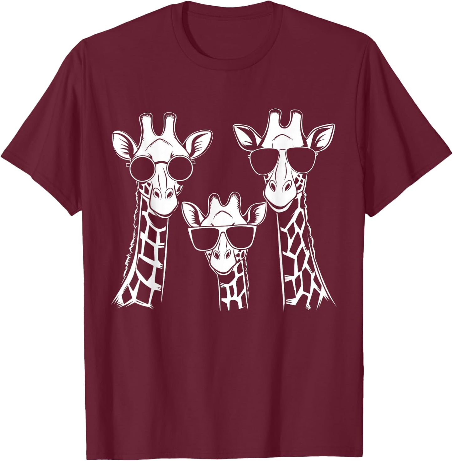 Giraffes Family With Sunglasses - Giraffe T-Shirt - T-Shirt | Maroon