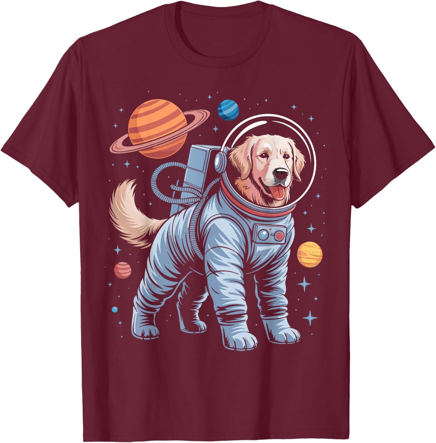 Astronaut Golden Retriever Space T-Shirt - T-Shirt | Maroon