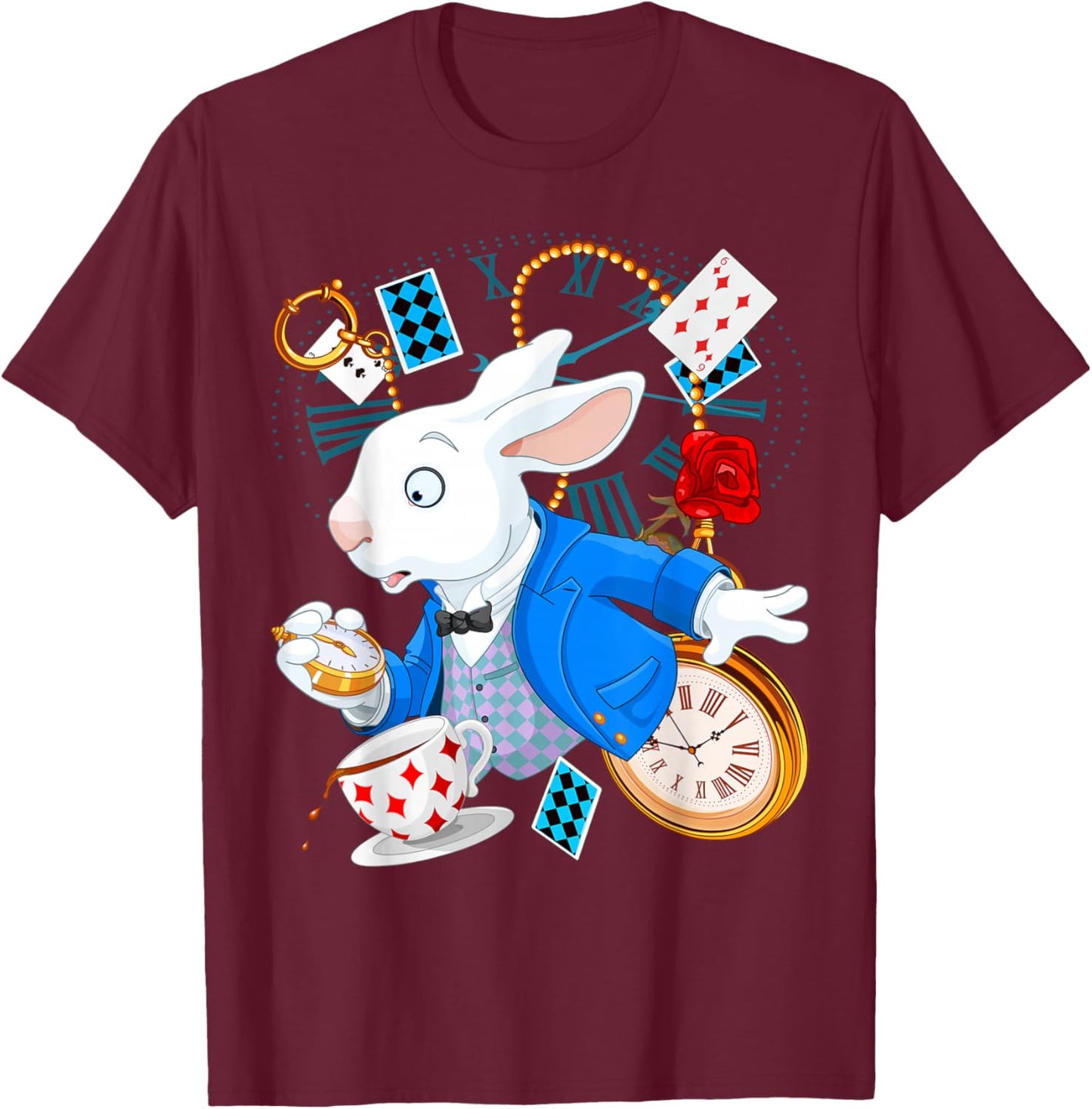 Alice in Wonderland - White Rabbit , black, s T-Shirt - T-Shirt | Maroon