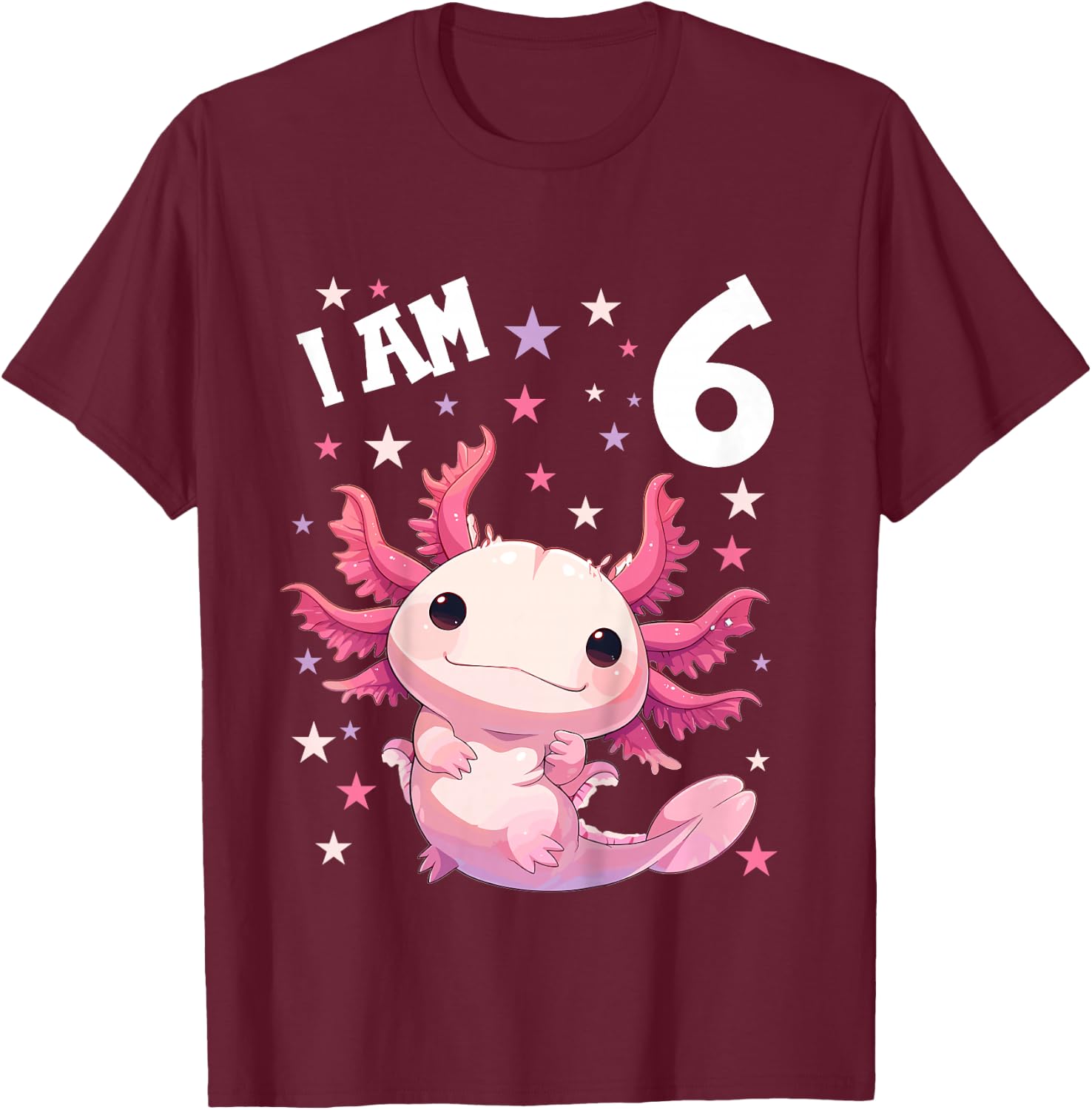 Kids 6 Years old 6 birthday Axolotls Boy Girl Axolotl T-Shirt - T-Shirt | Maroon