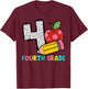 4 Is For Fourth Grade Teacher Pencil Apple Back To School T-Shirt - T-Shirt | Maroon