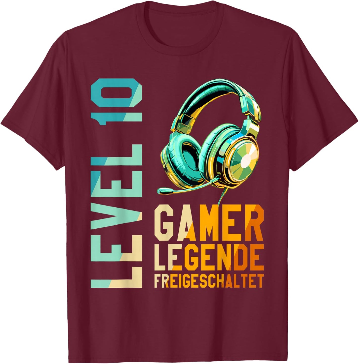 10. Geburtstag Junge Mädchen Gaming Level 10 Jahre T-Shirt - T-Shirt | Maroon