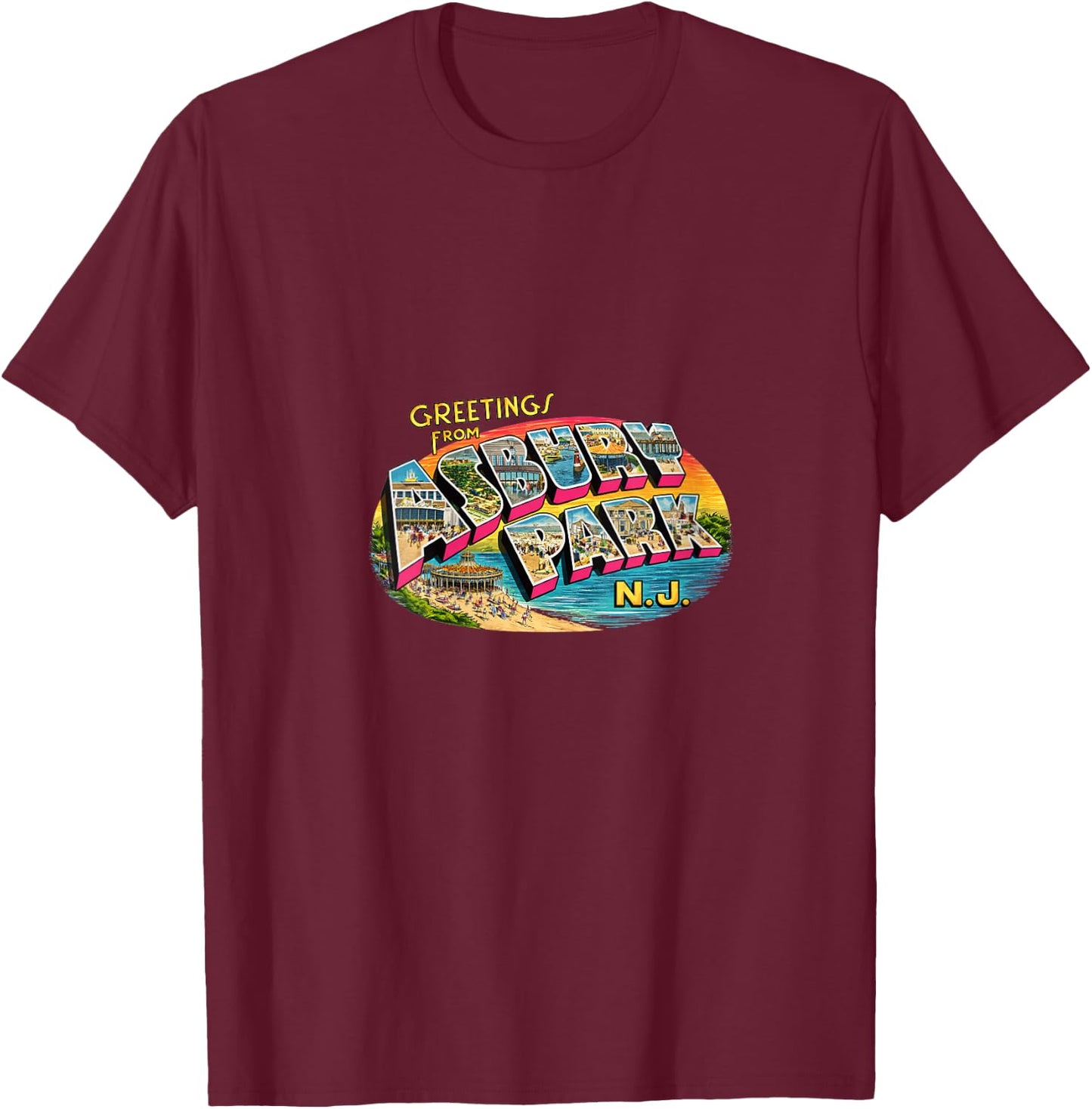 Women's Greetings from Asbury Park N.J. V-Neck T-Shirt - T-Shirt | Maroon