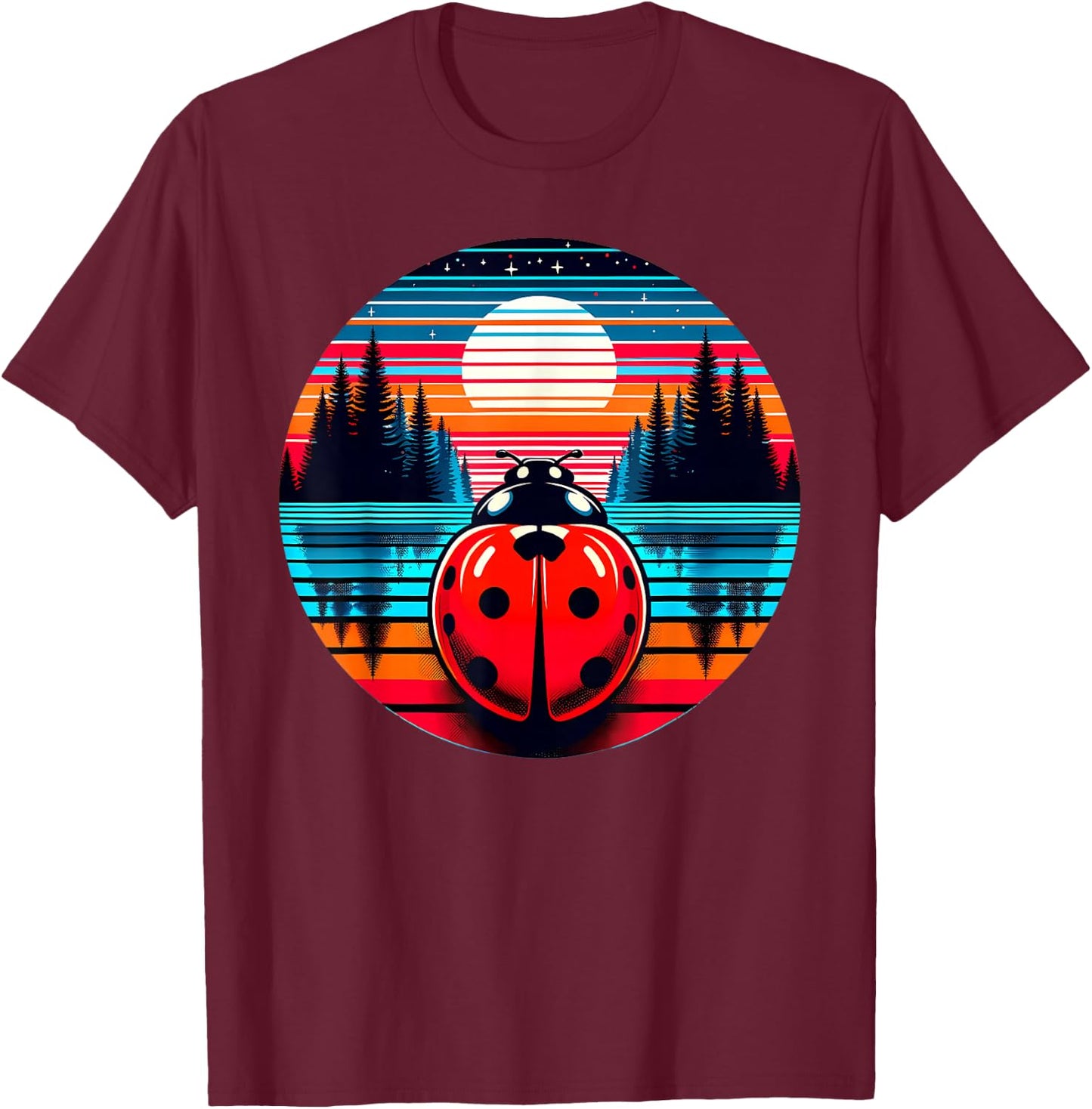Ladybug Insect Sunset Retro Style Vintage 80s 70s T-Shirt - T-Shirt | Maroon