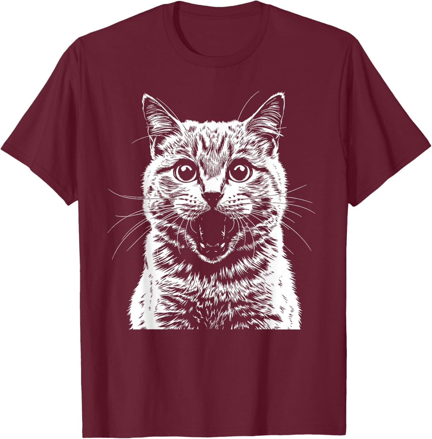 Silhouette Cat Head Illustration Idea Cat Design , Black, S T-Shirt - T-Shirt | Maroon