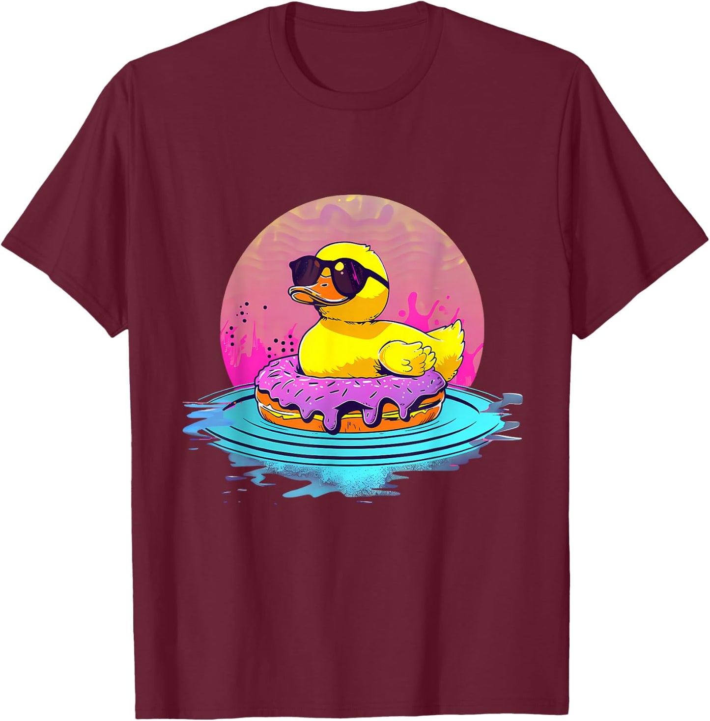 Rubber Duckie Donut Rubber Duckling Sunset Rubber Duck T-Shirt - T-Shirt | Maroon