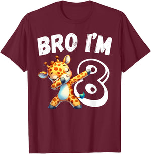 Bro I'm 8 Year Old Giraffe 8th Birthday Kids Dabbing Funny T-Shirt - T-Shirt | Maroon