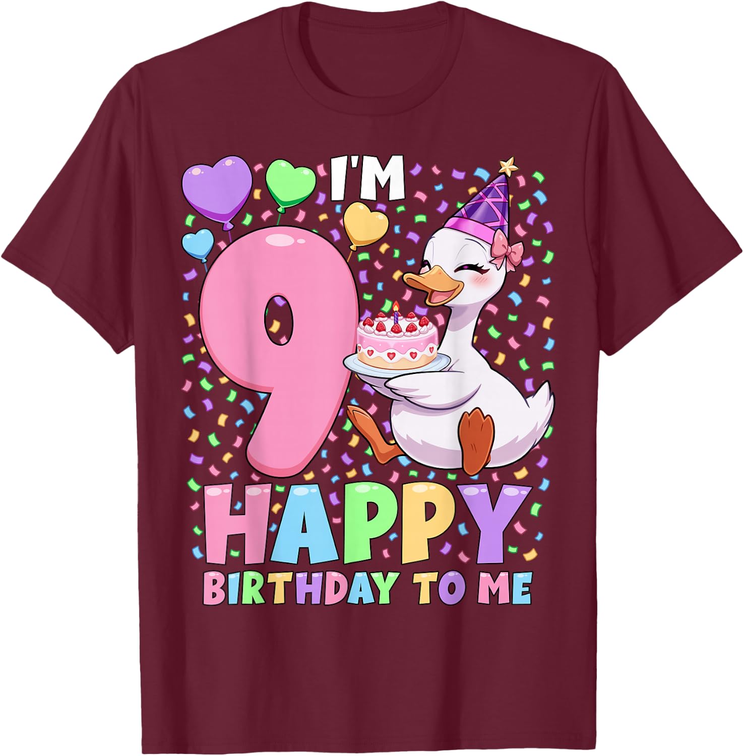 Silly Goose Birthday Shirt 9 | 9th Birthday Girl Goose T-Shirt - T-Shirt | Maroon