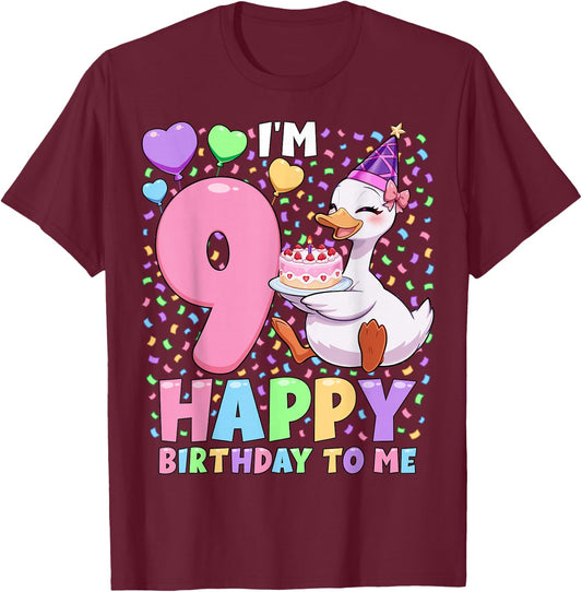 Silly Goose Birthday Shirt 9 | 9th Birthday Girl Goose T-Shirt - T-Shirt | Maroon