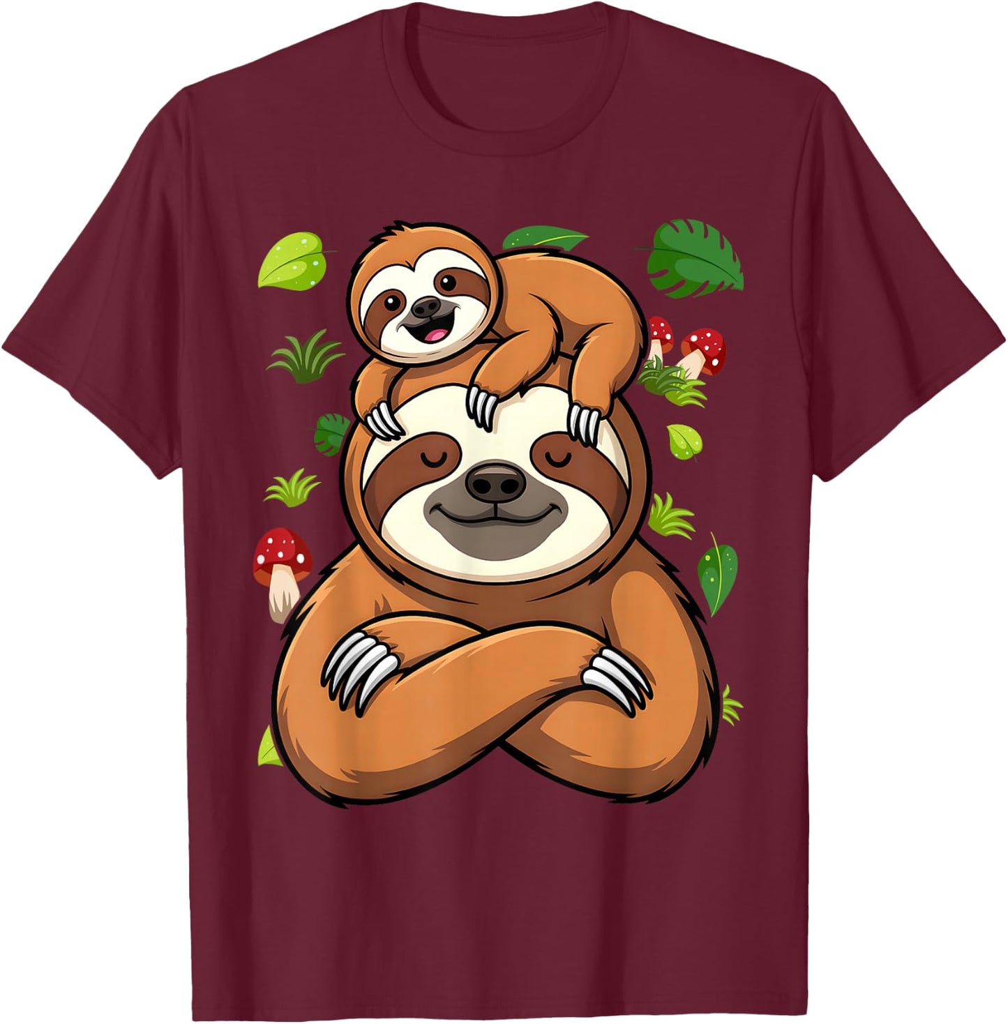 Cute Dad Father and Son Matching Daddy Sloth T-Shirt - T-Shirt | Maroon
