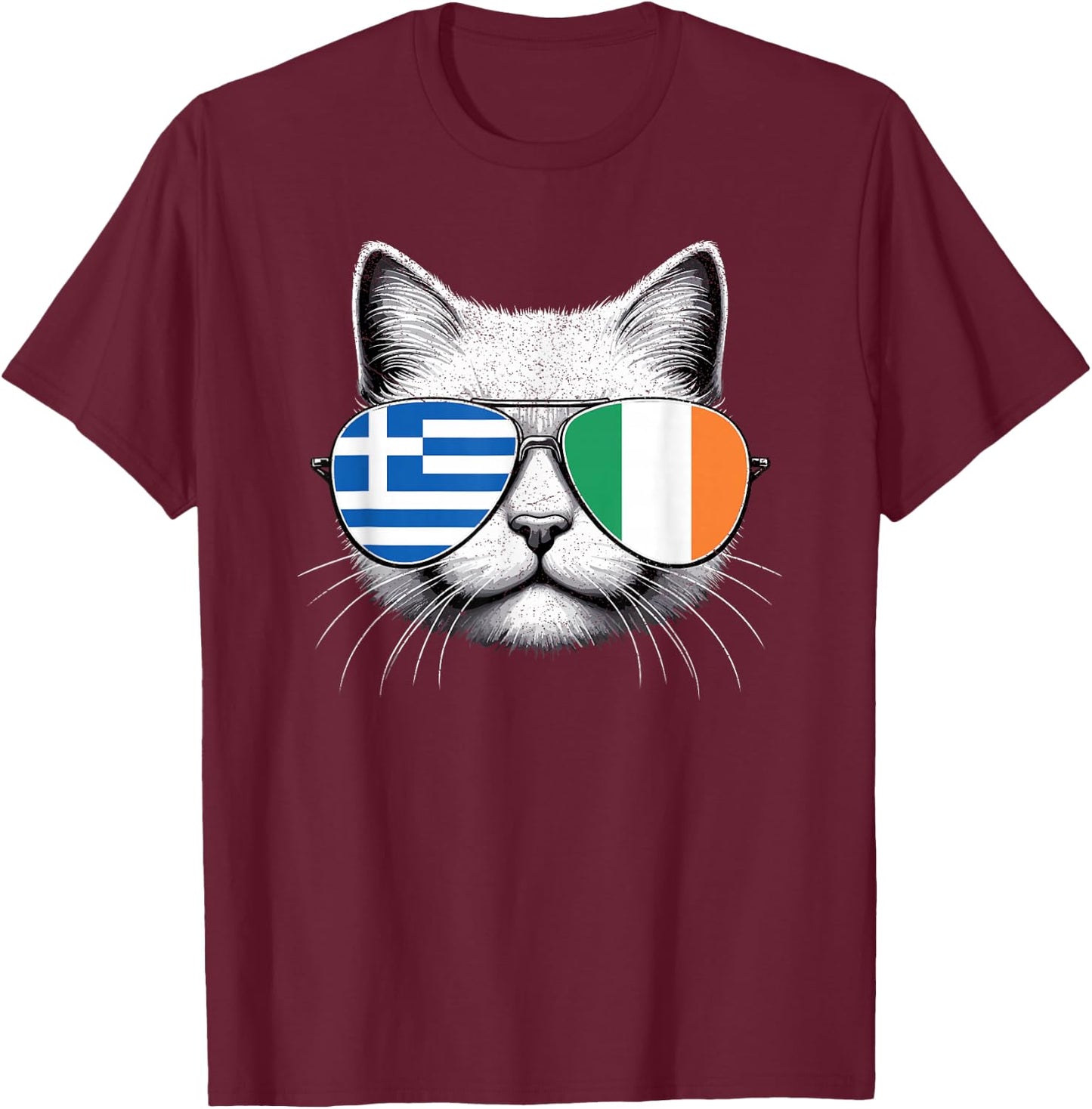 Greek Irish Flag Funny Cat Greece Ireland Mix Heritage T-Shirt - T-Shirt | Maroon