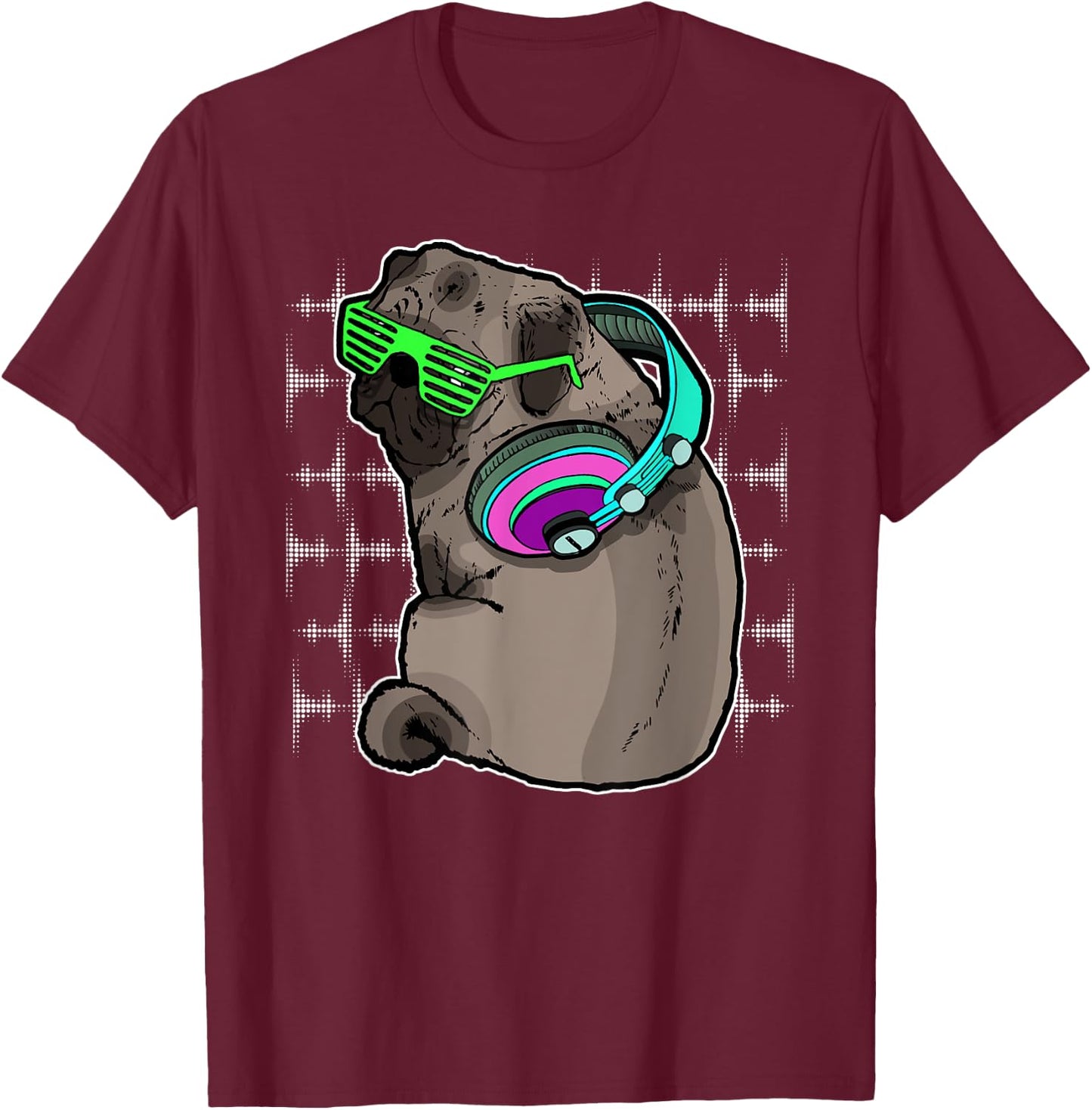 Pug Dj Music Lover Headphones Sound Funny Gift T-Shirt - T-Shirt | Maroon