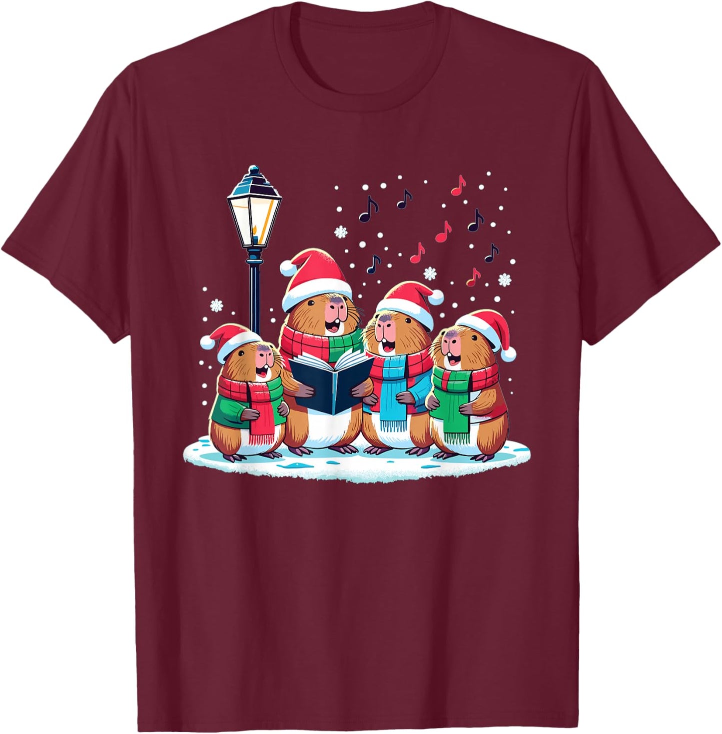 Festive Winter Capybara Christmas T-Shirt - T-Shirt | Maroon