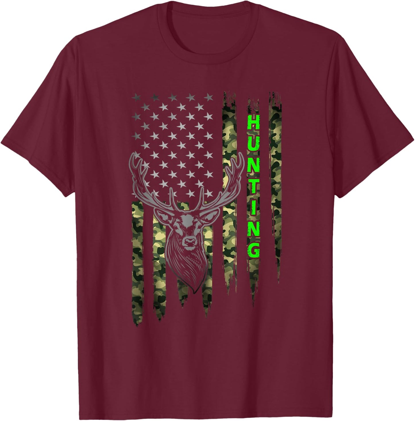 Patriotic Whitetail Buck Deer Hunting American Camouflage Small T-Shirt - T-Shirt | Maroon