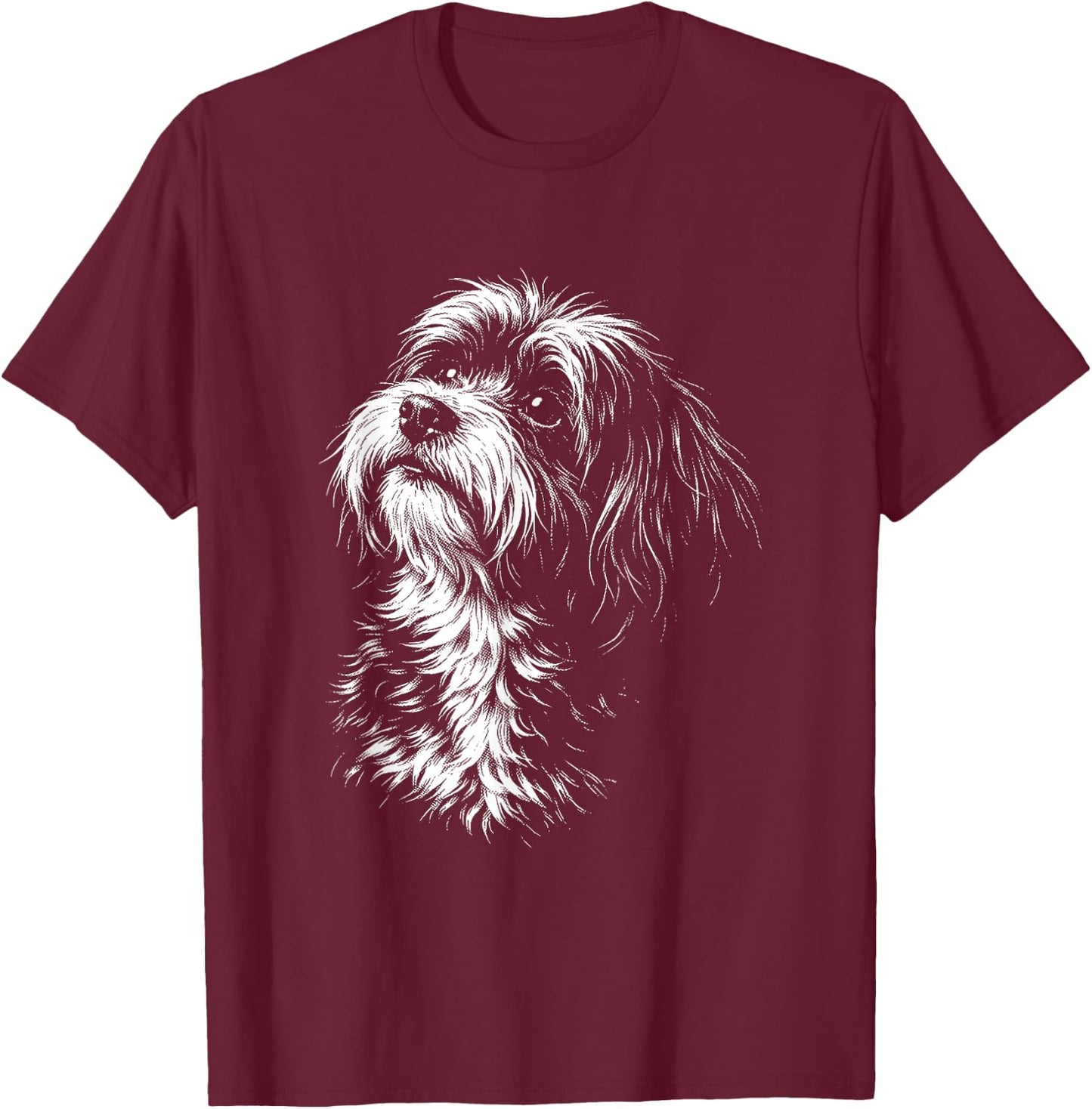 Havanese Portrait Black and White Dog Lover T-Shirt - T-Shirt | Maroon