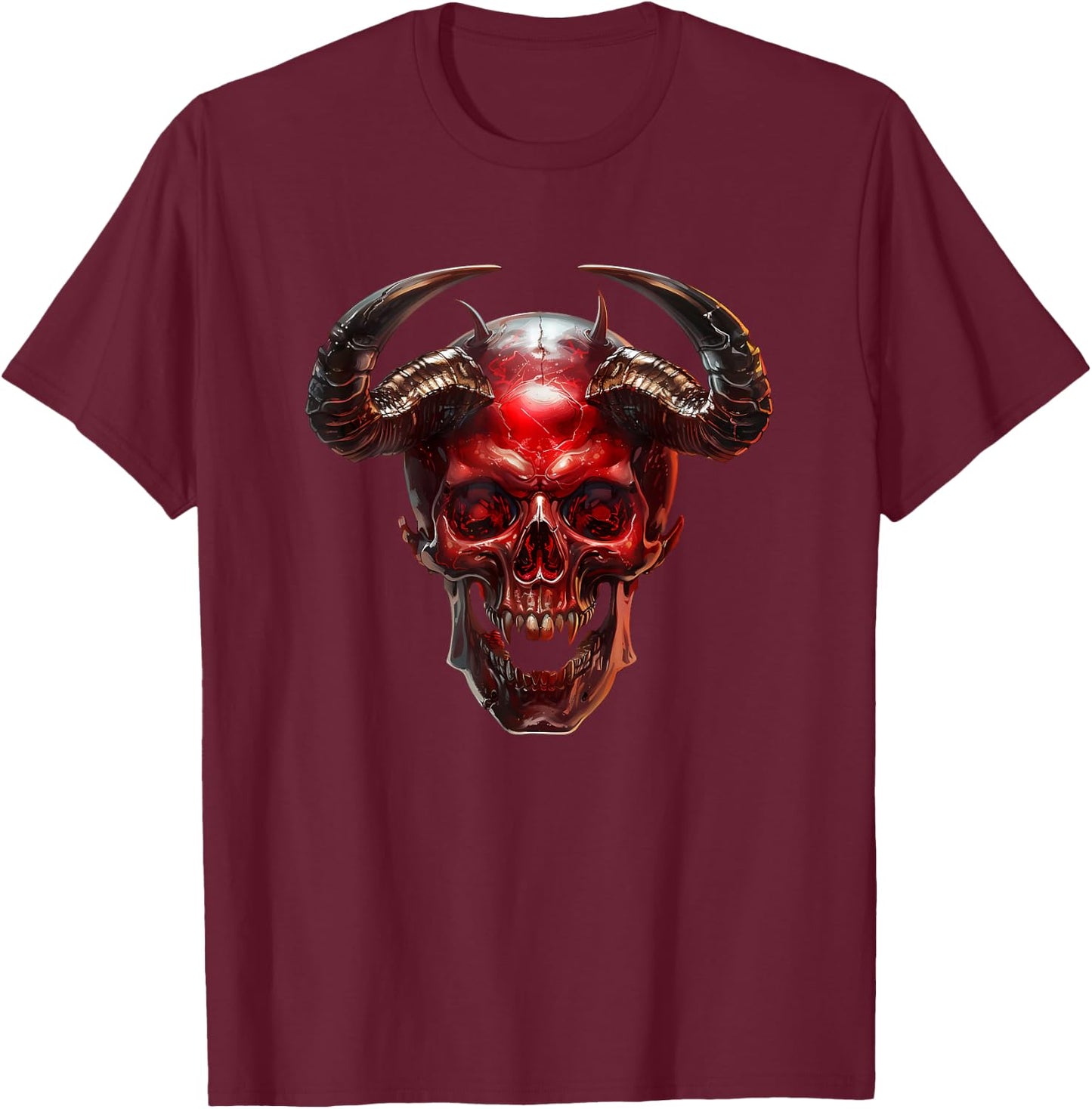 Satanic Goth Skull With Occult Devil Horns Red Demon T-Shirt - T-Shirt | Maroon