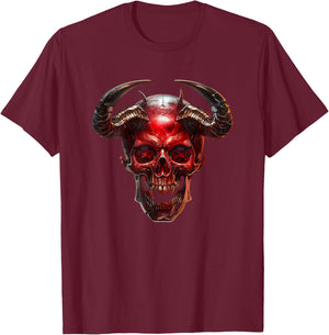 Satanic Goth Skull With Occult Devil Horns Red Demon T-Shirt - T-Shirt | Maroon