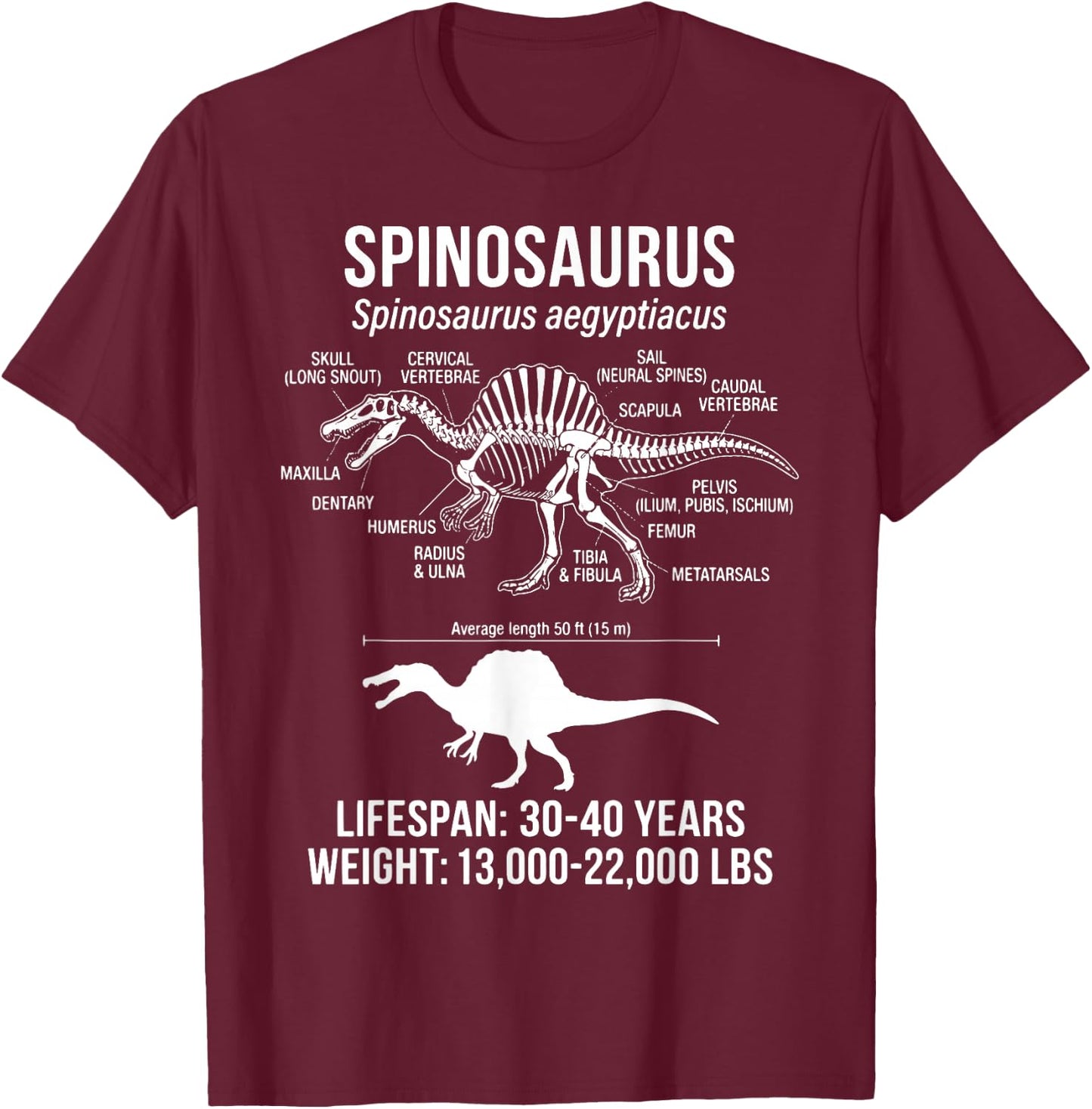 Spinosaurus Diagram T-Shirt - T-Shirt | Maroon
