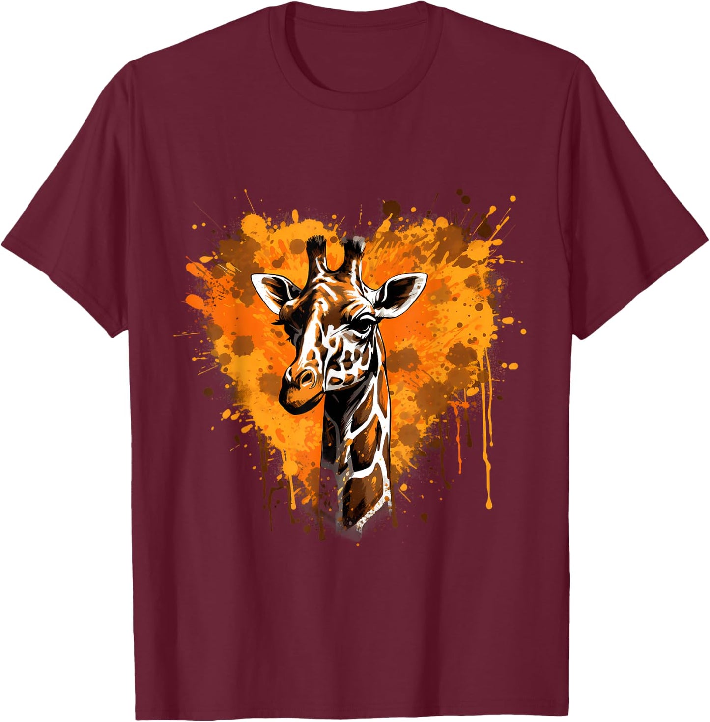 Giraffe Splash Heart Artwork Wildlife Animal Art Portrait T-Shirt - T-Shirt | Maroon