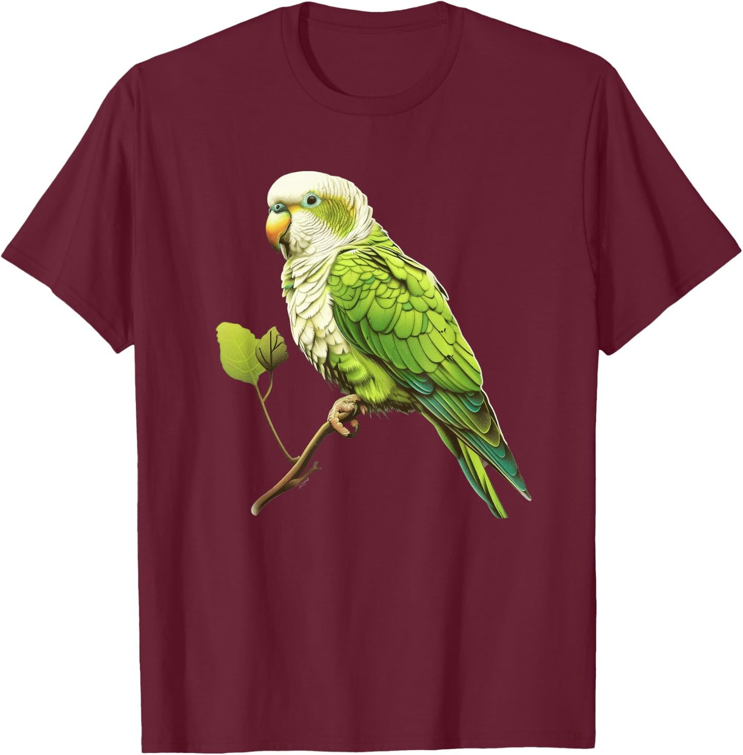 Monk Parakeet Round Image T-Shirt - T-Shirt | Maroon