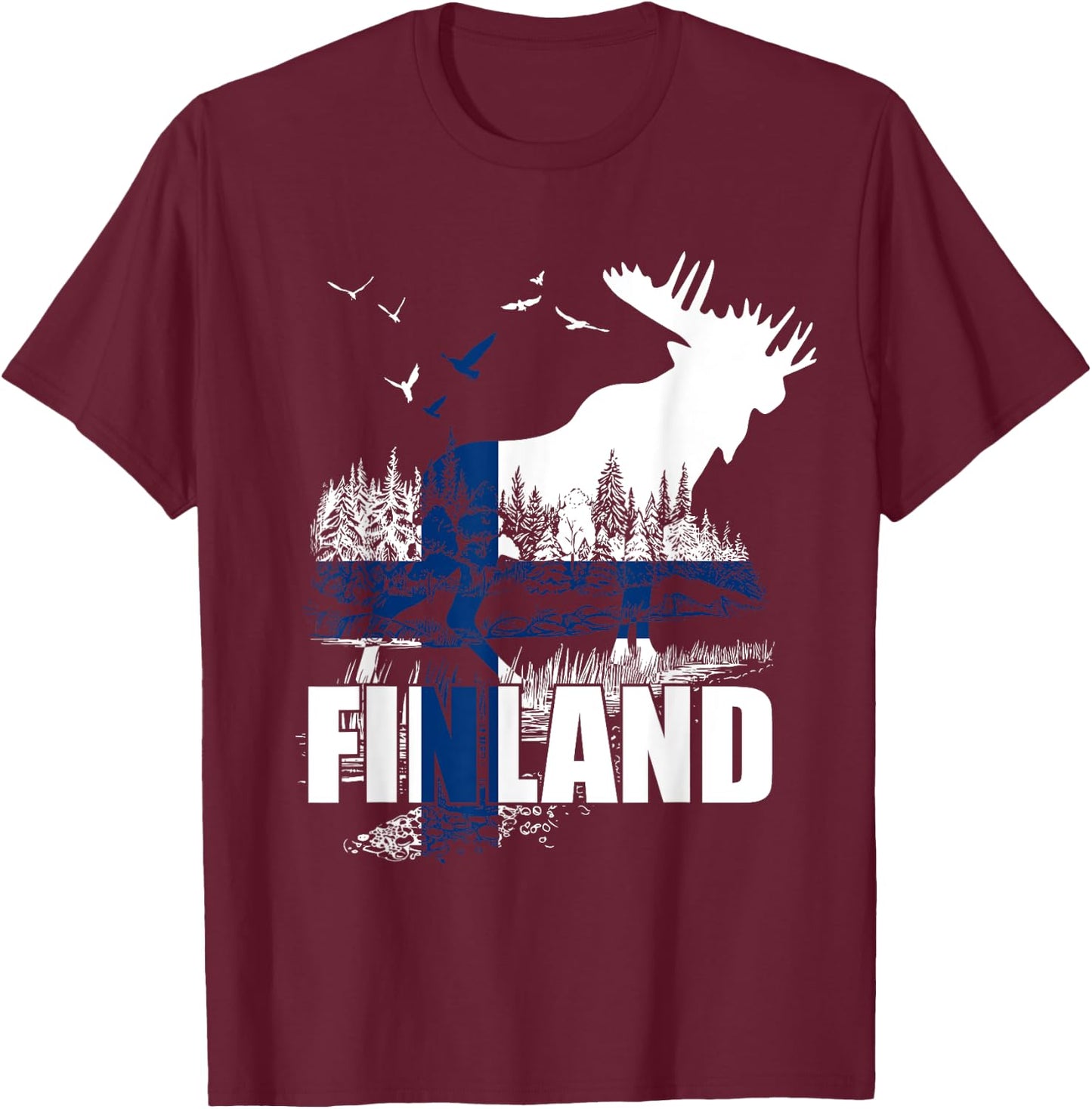 Finland Flag Moose Finland T-Shirt - T-Shirt | Maroon