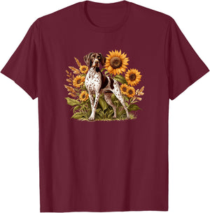 GSP Hunting Dog Sunflowers German Shorthaired Pointer T-Shirt - T-Shirt | Maroon