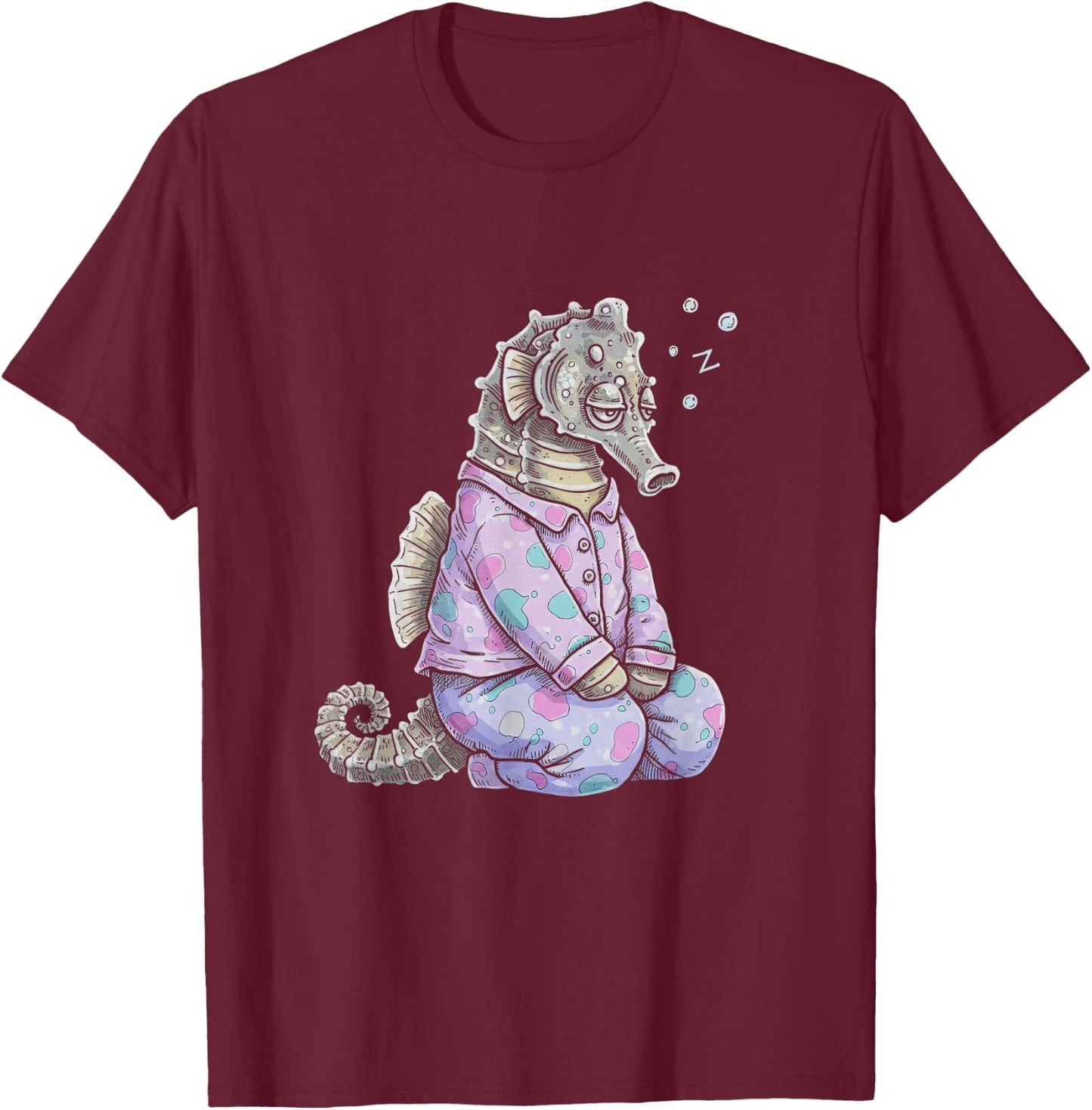 Funny Sleepy Seahorse Pyjamas and Girls T-Shirt - T-Shirt | Maroon