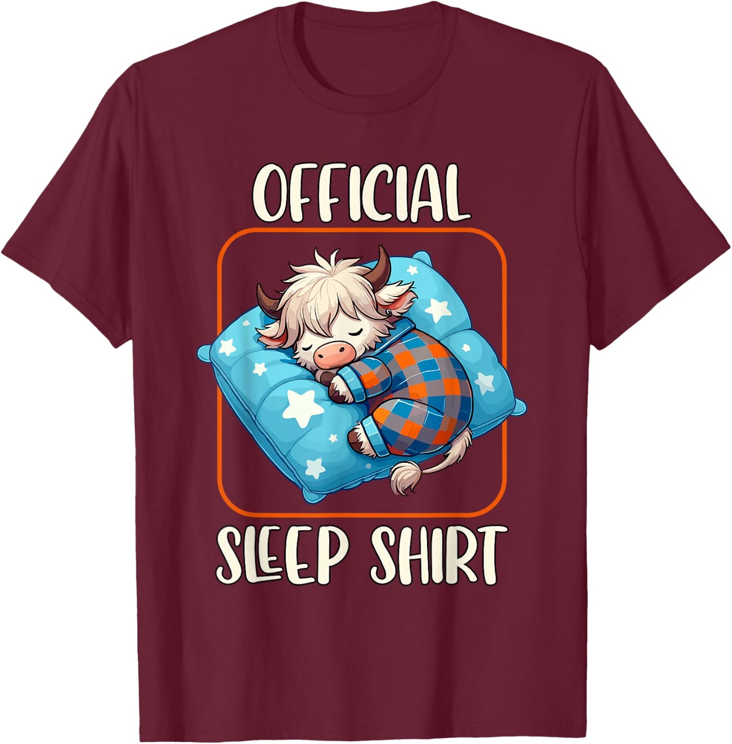 Highland Cow, Official Sleepshirt Nightgown Nightshirt Sleep T-Shirt - T-Shirt | Maroon