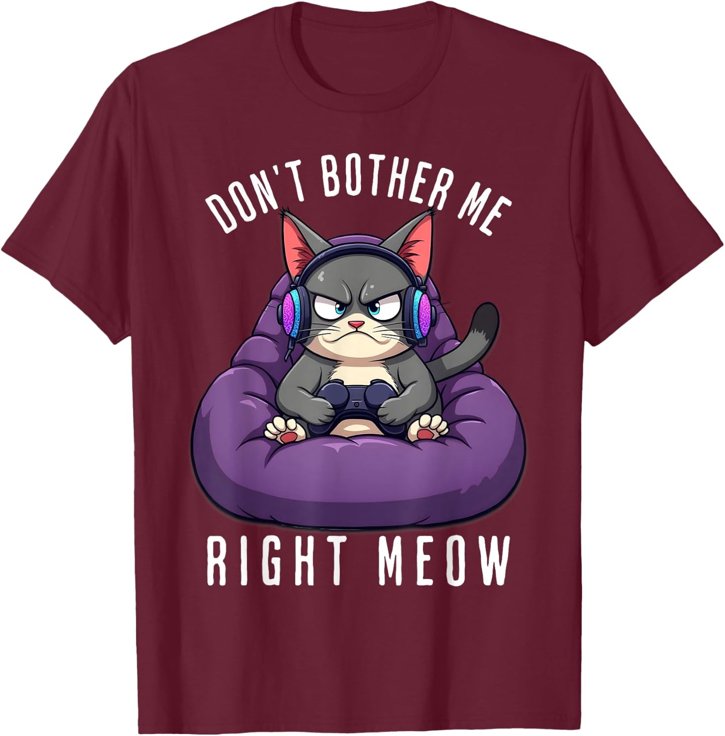 Funny Gamer Cat Gaming For Video Gamers Boys Men T-Shirt - T-Shirt | Maroon