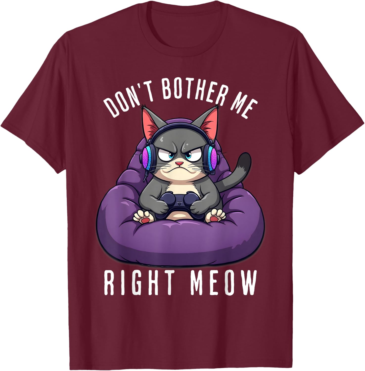 Funny Gamer Cat Gaming For Video Gamers Boys Men T-Shirt - T-Shirt | Maroon