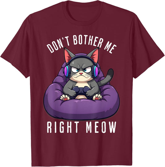 Funny Gamer Cat Gaming For Video Gamers Boys Men T-Shirt - T-Shirt | Maroon