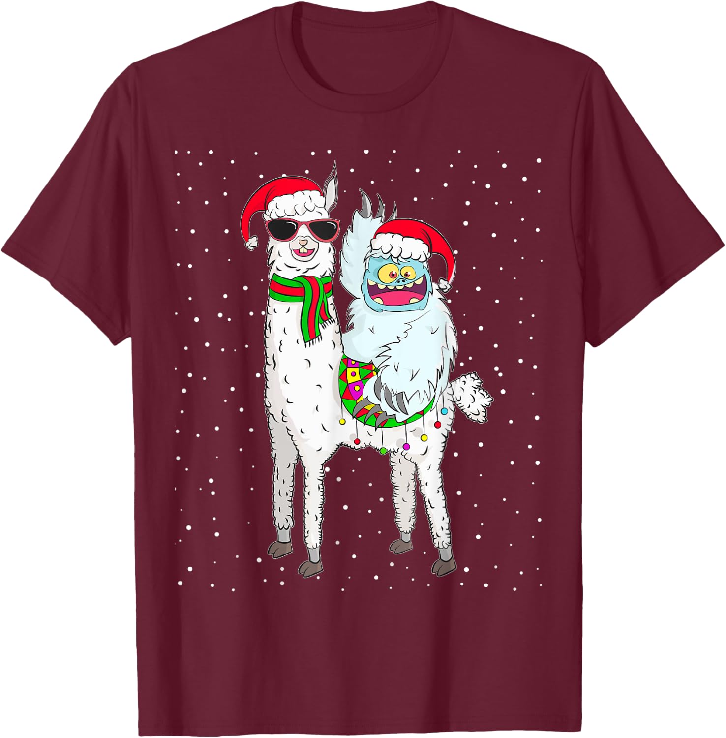Yeti To Party Santa Hat Llama Christmas Pajama Xmas Gift T-Shirt - T-Shirt | Maroon