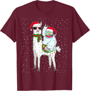 Yeti To Party Santa Hat Llama Christmas Pajama Xmas Gift T-Shirt - T-Shirt | Maroon