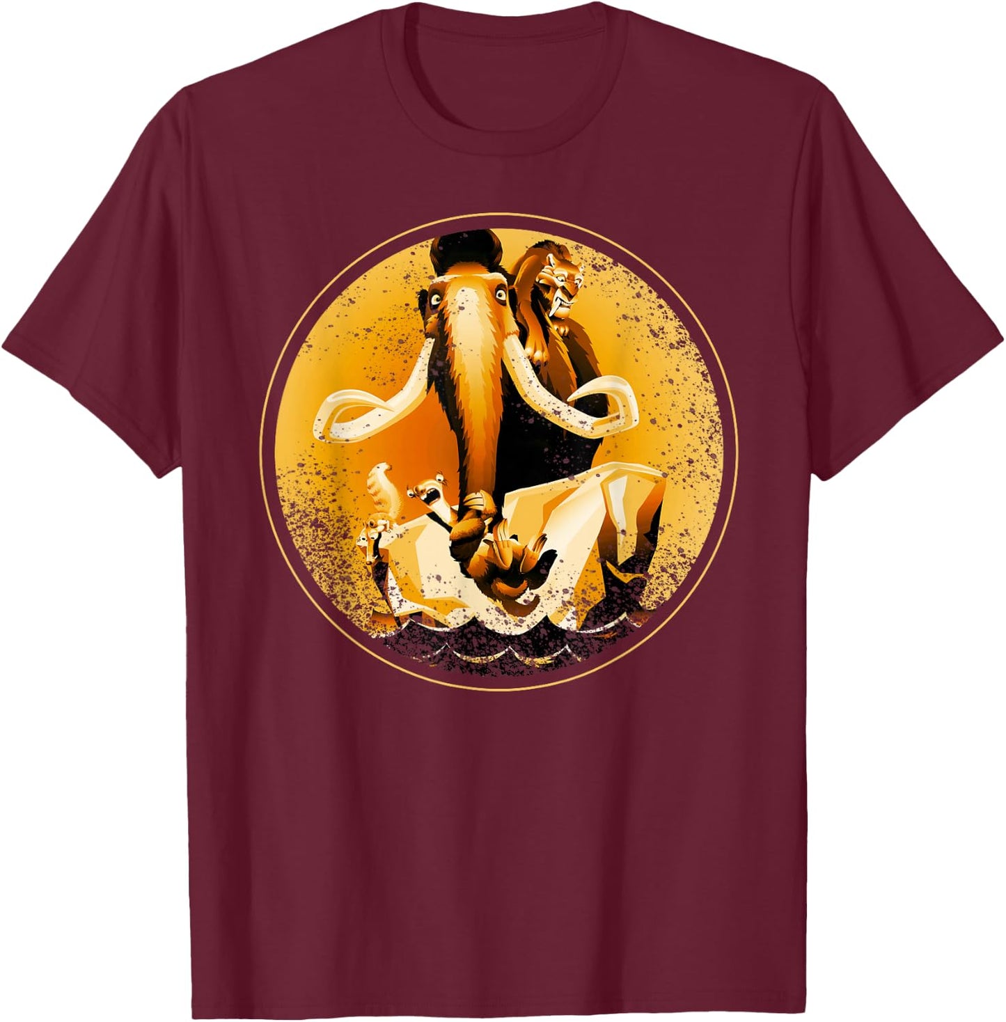 Ice Age Manfred Diego Sid and Scrat Sepia T-Shirt - T-Shirt | Maroon