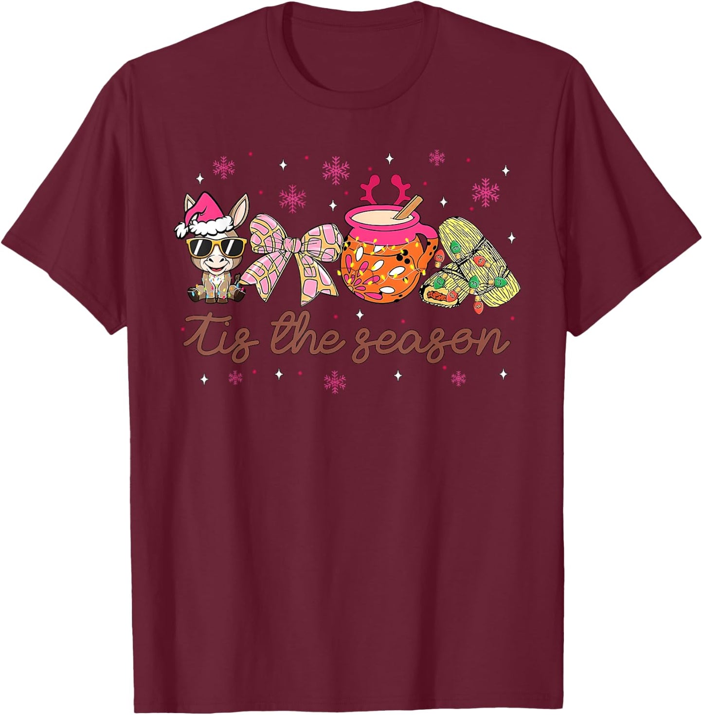 Tis The Season Tamales Mexican Coquette Bow Cafe De Olla T-Shirt - T-Shirt | Maroon