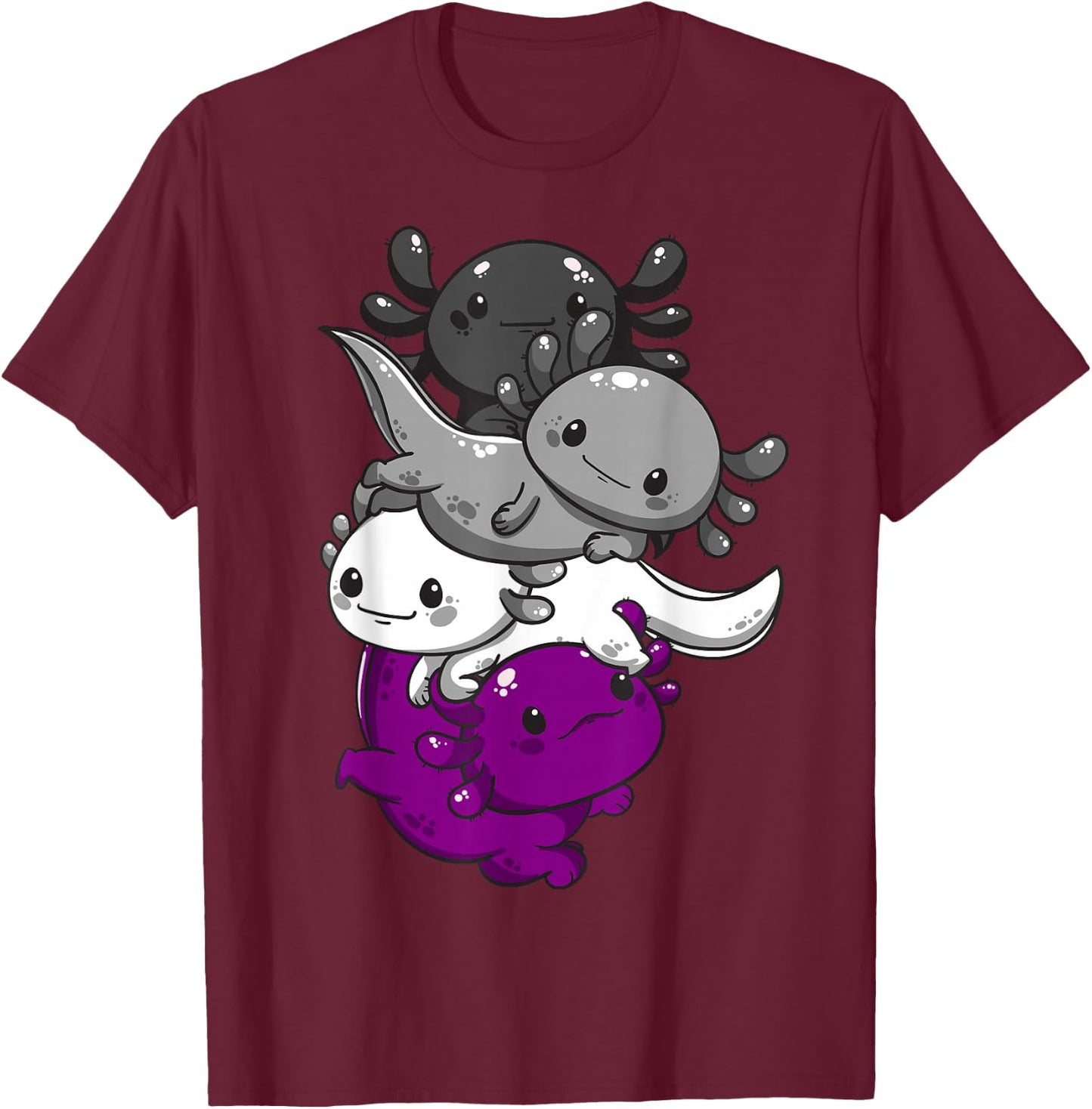Subtle Asexual Kawaii Axolotl Pride Flag T-Shirt - T-Shirt | Maroon