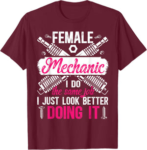 Female Mechanic Girl Funny Mechanic Women Mechanics Girl T-Shirt - T-Shirt | Maroon