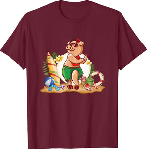 Hawaiian Luau Pig Drinking Coconut Summer Vacation T-Shirt - T-Shirt | Maroon
