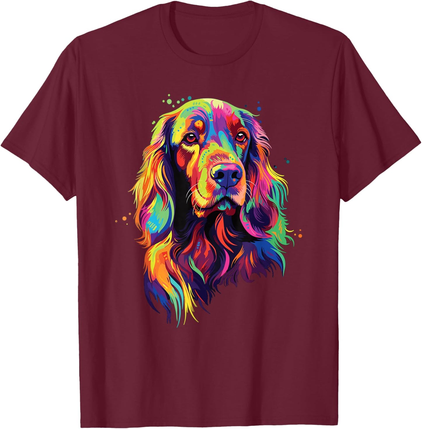 Watercolour Colourful Irish Setter Dog , black T-Shirt - T-Shirt | Maroon