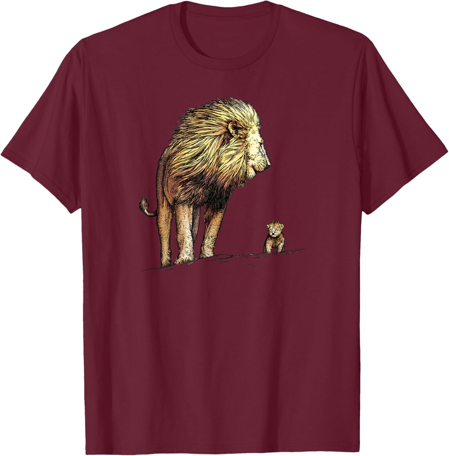 King Lion and Cub For Lion and Big Cat Lovers T-Shirt - T-Shirt | Maroon