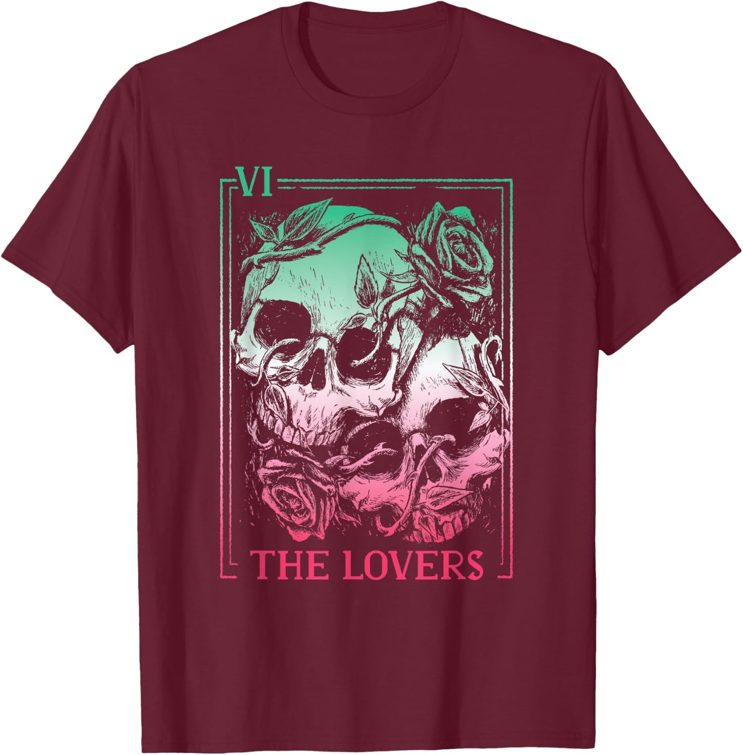 The Lovers Tarot Card Occult Goth Abrosexual Gothic Soulmate T-Shirt - T-Shirt | Maroon