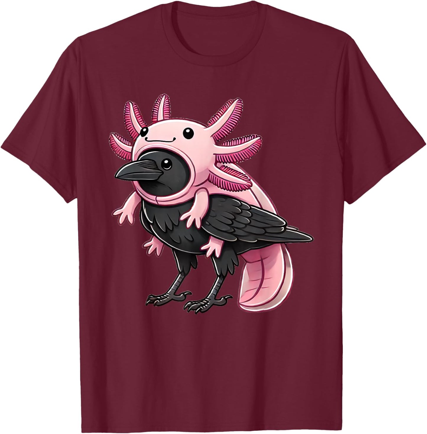Kawaii Crow Raven Bird Axolotl Costume T-Shirt - T-Shirt | Maroon