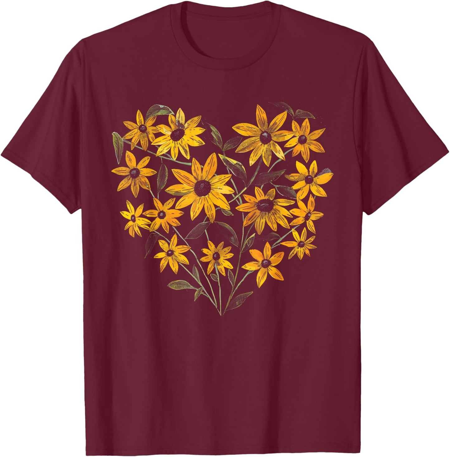 Black Eyed Susan Flower Girl Heart Valentine's Day Plant Mom T-Shirt - T-Shirt | Maroon