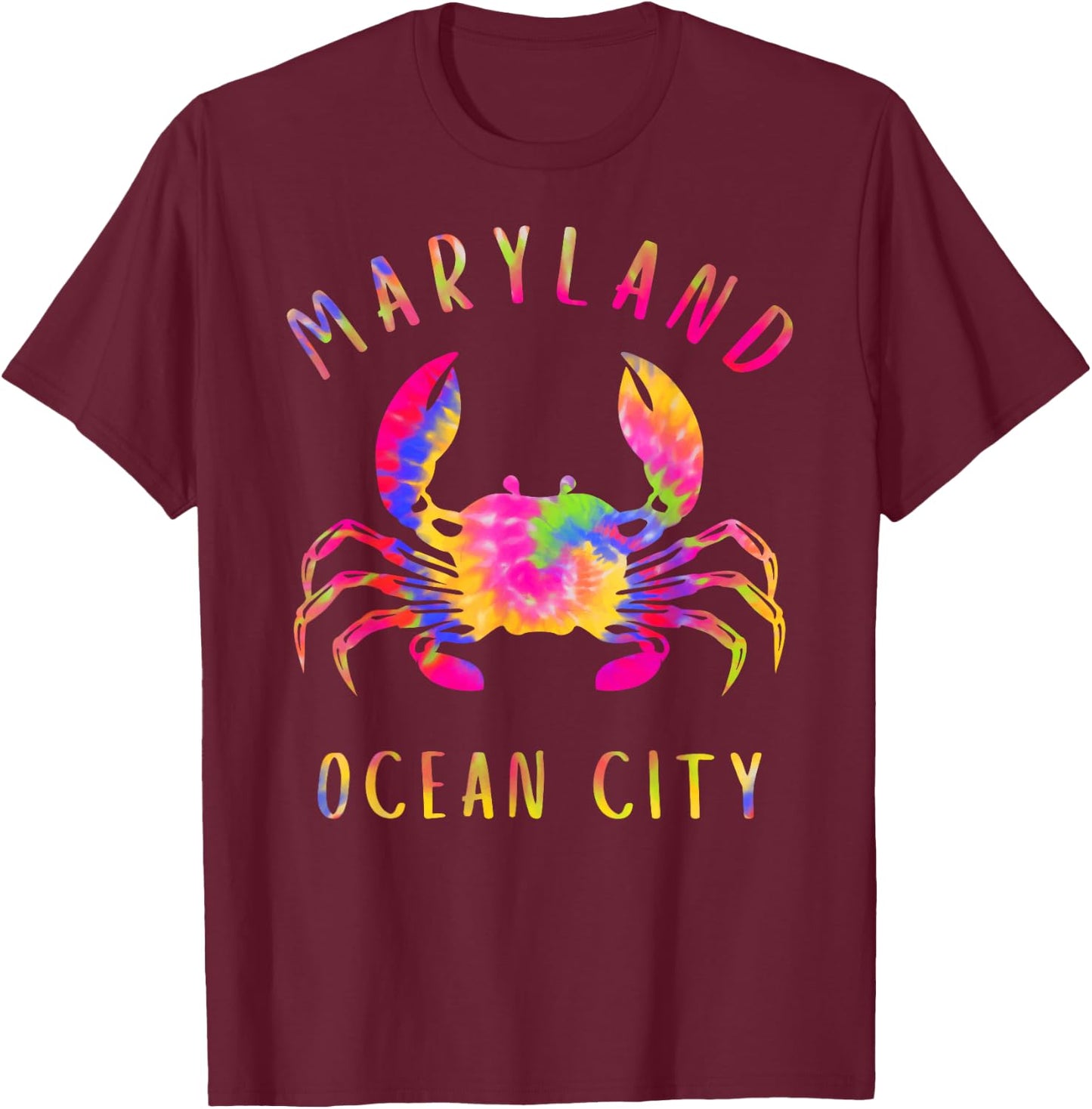 Ocean City Blue Crab Tie dye Maryland Maryland Vacation T-Shirt - T-Shirt | Maroon