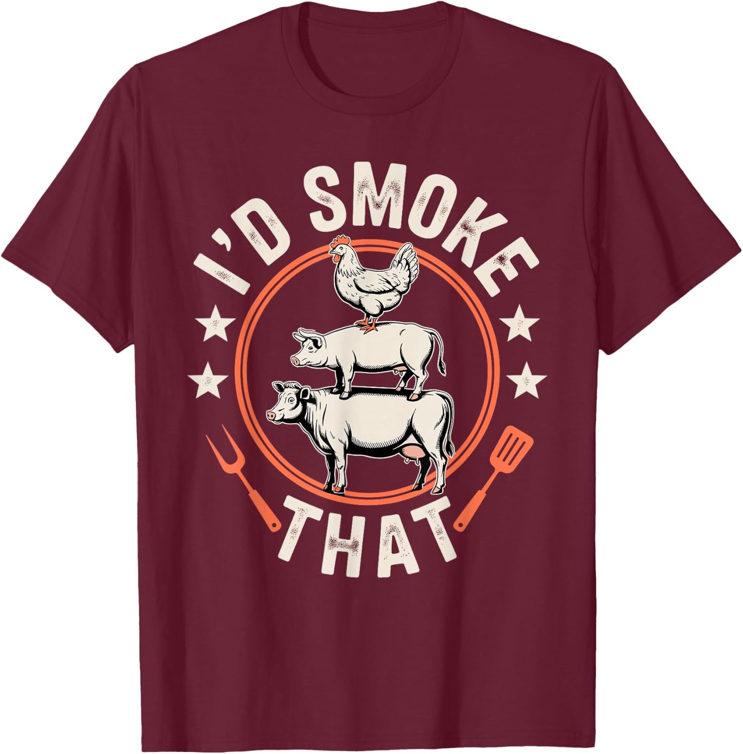 Funny BBQ Art Women Grilling Meat Smoking Barbecue T-Shirt - T-Shirt | Maroon