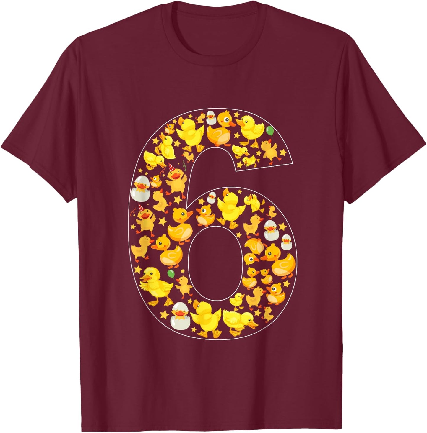 6th Birthday Cute Duck Theme 6 Year Old Boy Girl Birthday T-Shirt - T-Shirt | Maroon